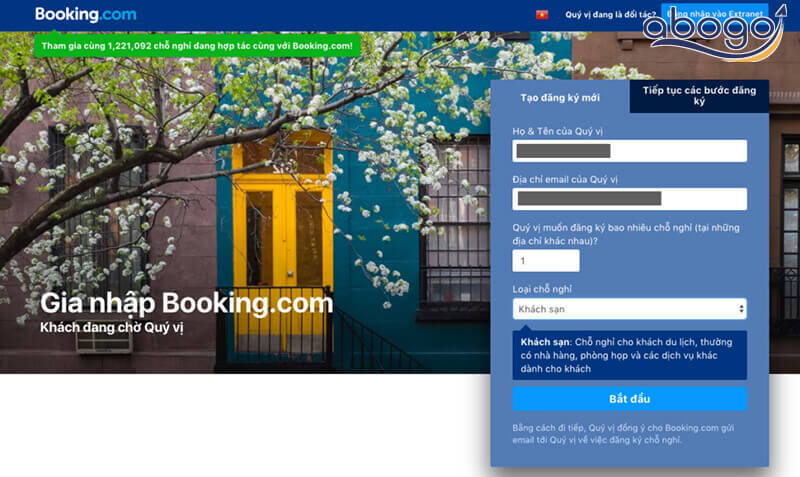 tạo mở tài khoản booking