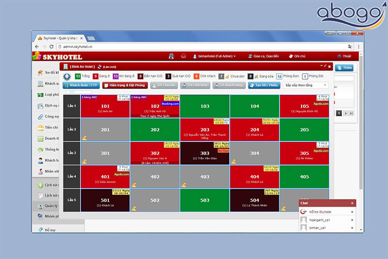 Giao diện phần mềm Skyhotel